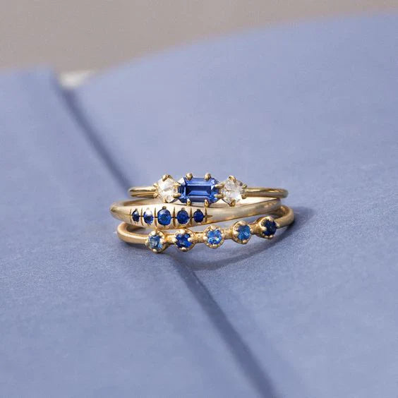 Set Anillos con Cristales Azules Vintage