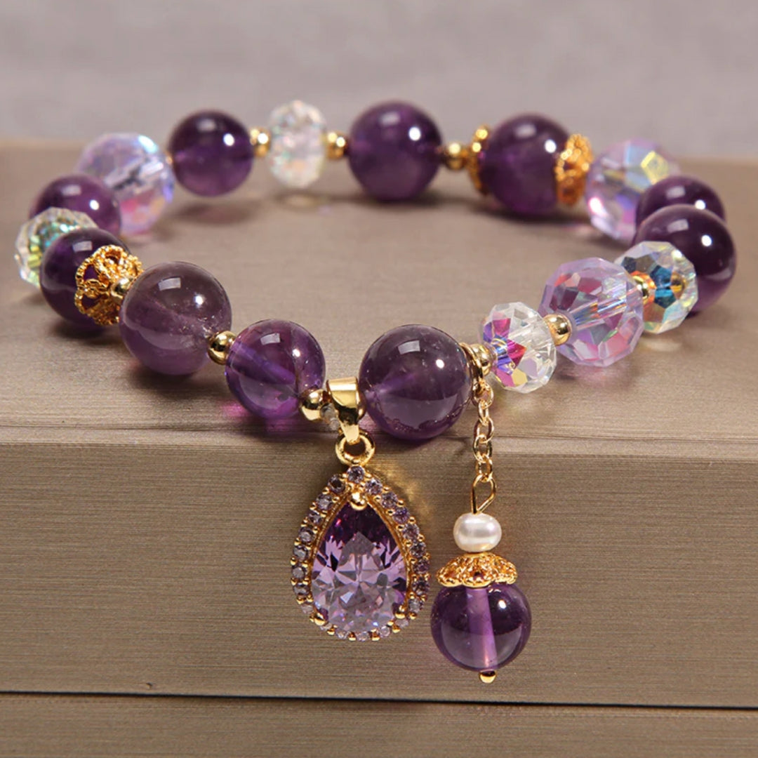 Bracciale con Sfere Cristalline Viola in Oro