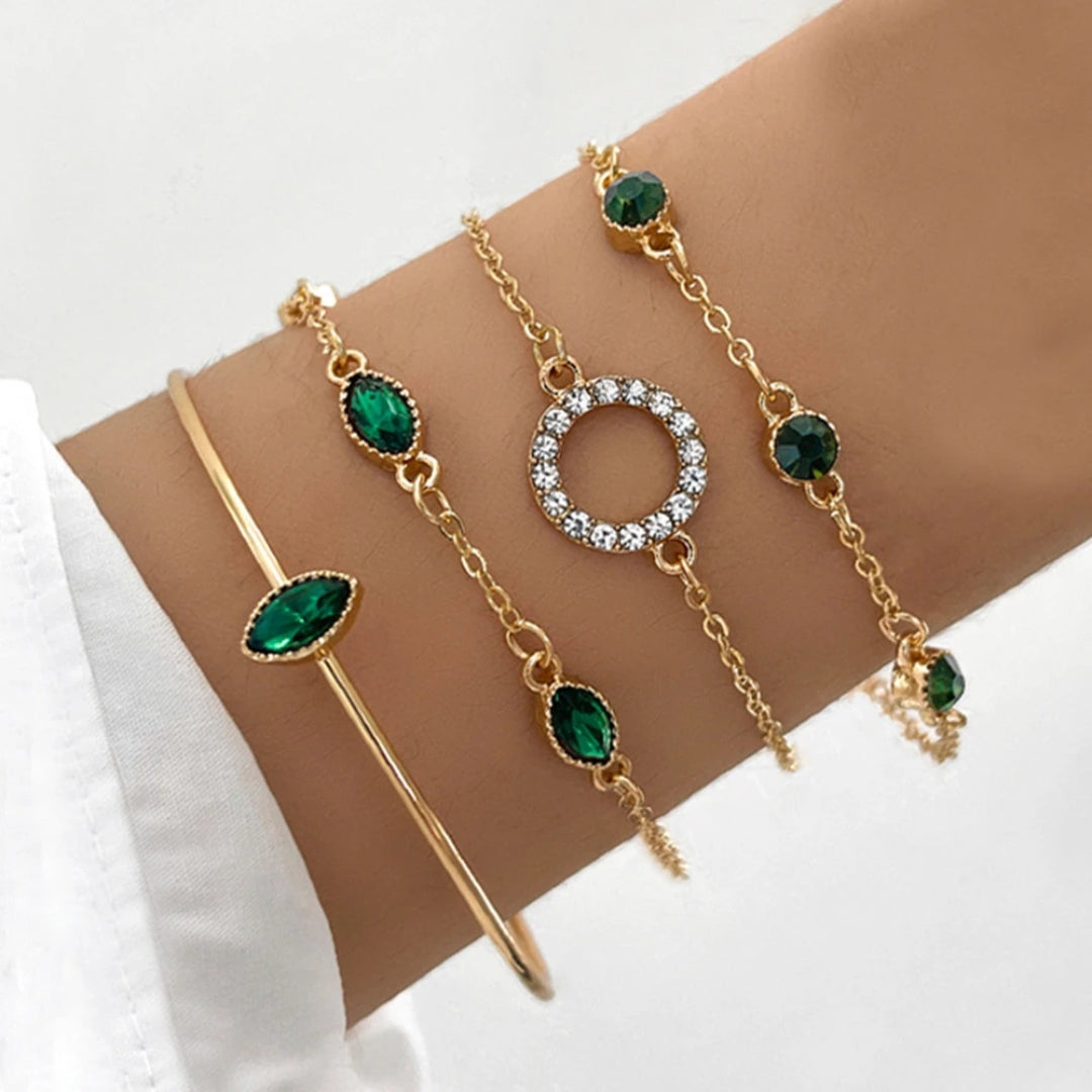 Confezione di Bracciali di Cristallo Verde in Oro