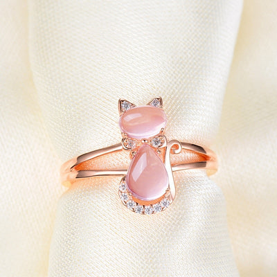 Anello con Gatto in Oro Rosa