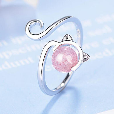 Anello Gattino Rosa in Argento 925 e Agata