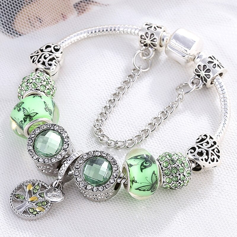 Bracciale in Argento e Cristallo Verde