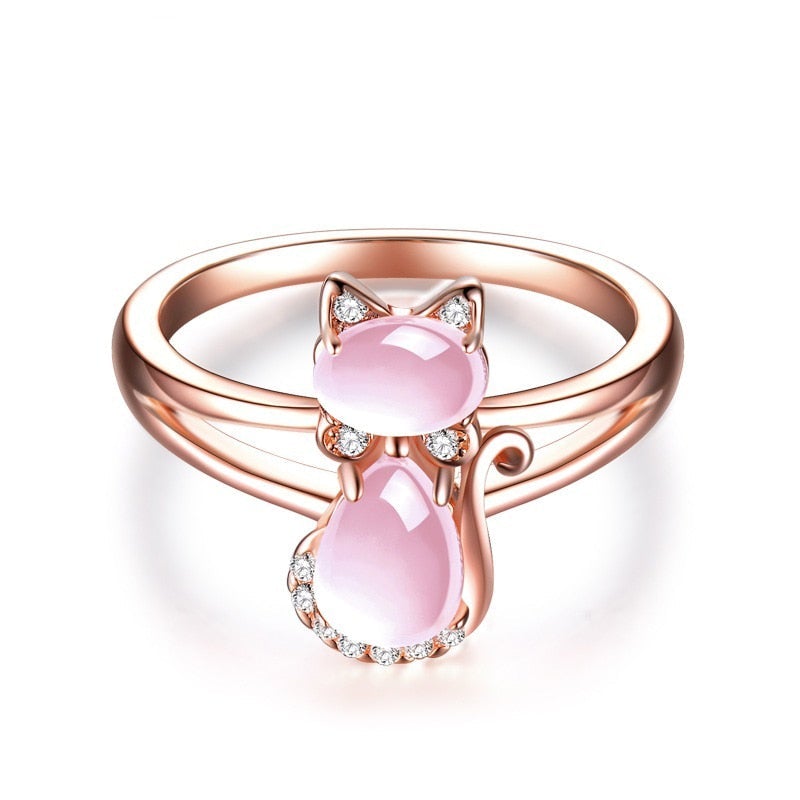 Anello con Gatto in Oro Rosa