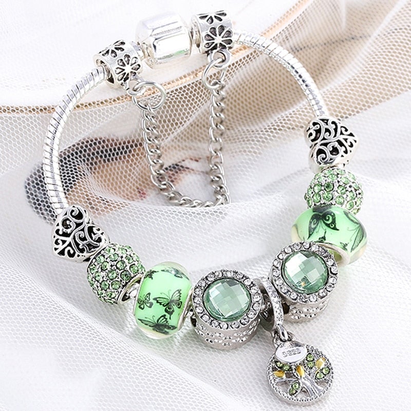 Bracciale in Argento e Cristallo Verde