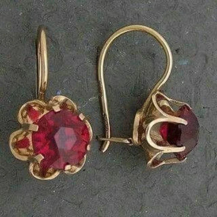 Aretes Redondos Rojos Cristal Dorados