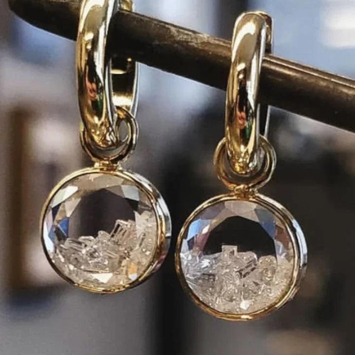 Aretes Redondos Blancos Cristal Dorados