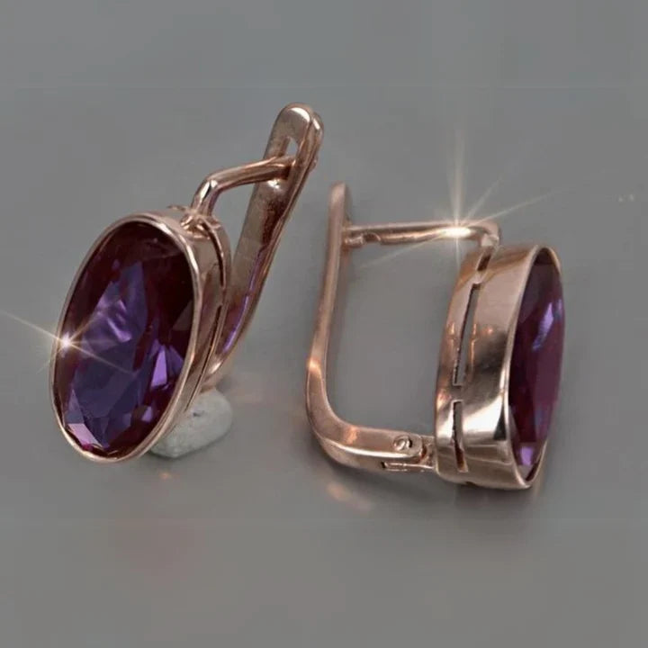 Aretes Granates Cristal en Oro Rosa