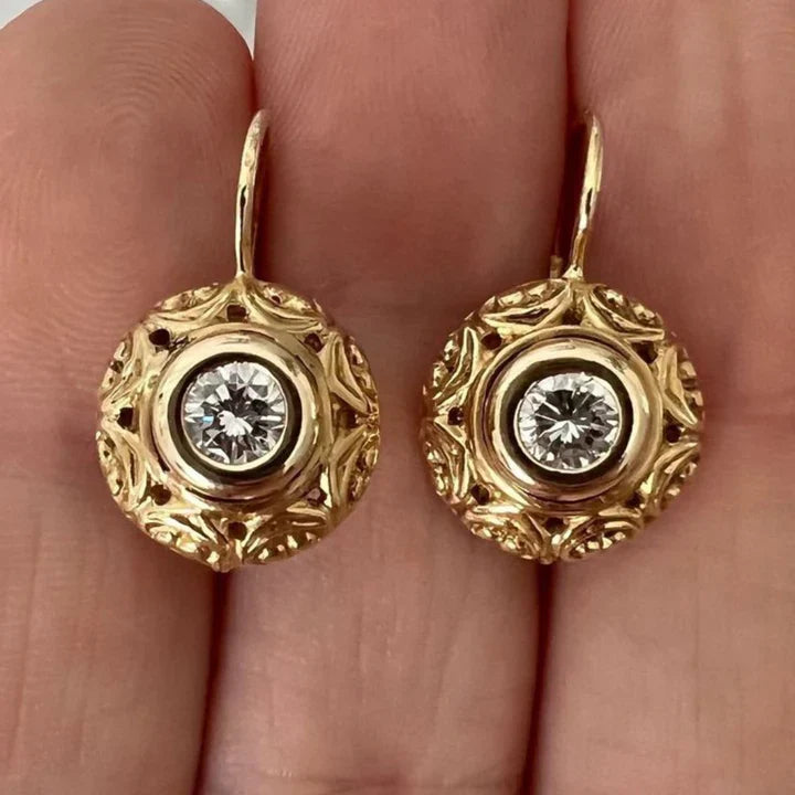 Aretes Redondos Cristalinos Dorados