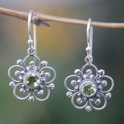 Aretes Colgantes Vintage Flor Circonita Verde