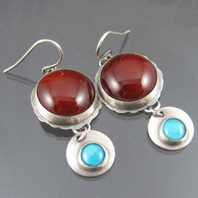 Aretes Vintage Rojos y Azules en Plata