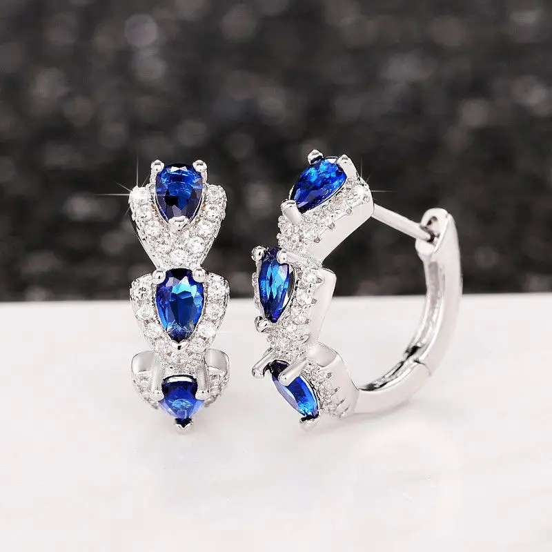 Eleganti orecchini in argento con intarsi di zirconi blu