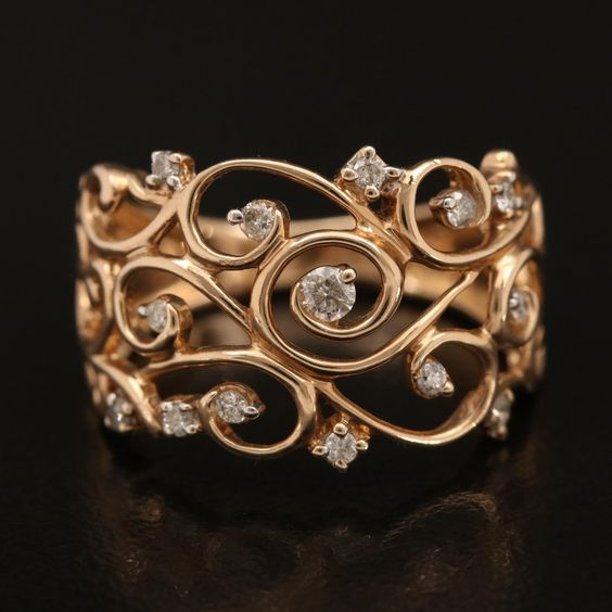 Anello vintage Golden Ivy con cristalli