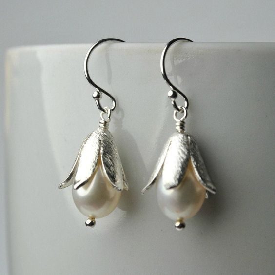 Aretes Lotus de Perla en Plata Vintage