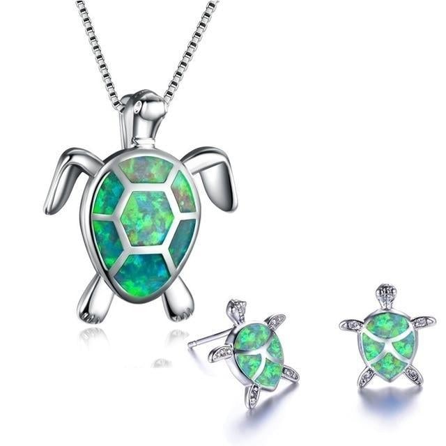 Set Collana + Orecchini di Tartarughe Marine in Opale e Argento